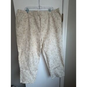Denim & Co Paisley Print Pull On Pants Beige Cream Petite 2XP Elastic Waist